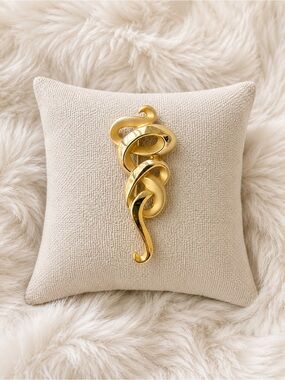 Vintage Gold Tone Abstract Swirl Brooch Large Sculptural Ribbon Statement Pin